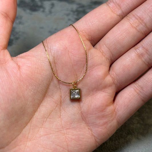 Classic Solitaire Square Necklace