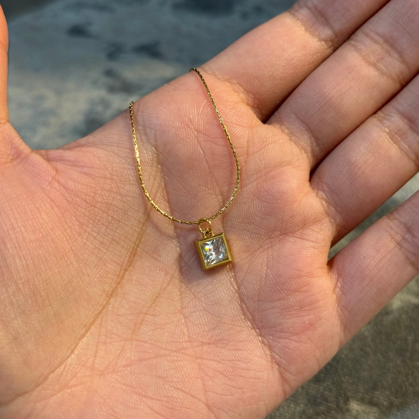 Classic Solitaire Square Necklace