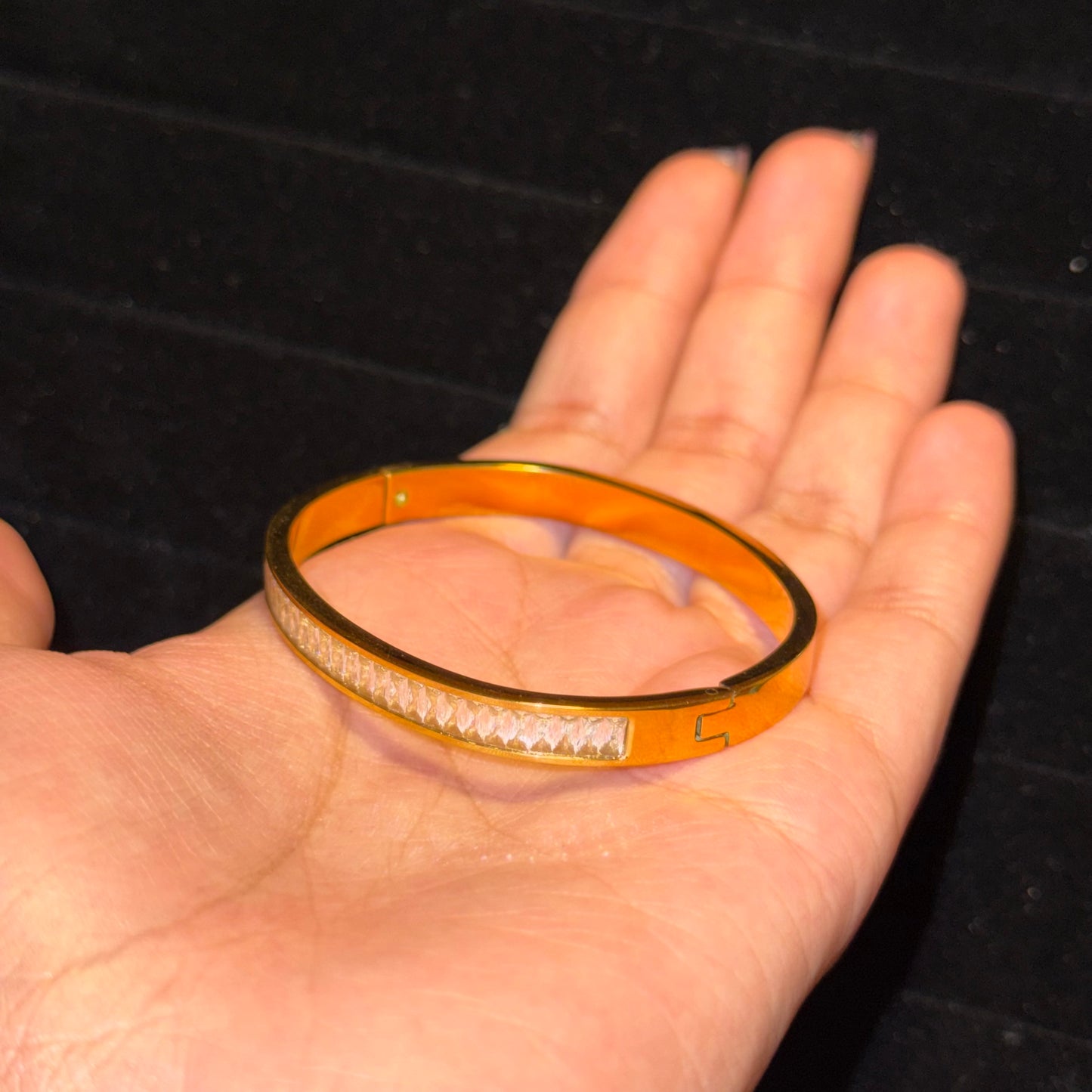 White Studded Caroline Bangle (Thin Wrist)