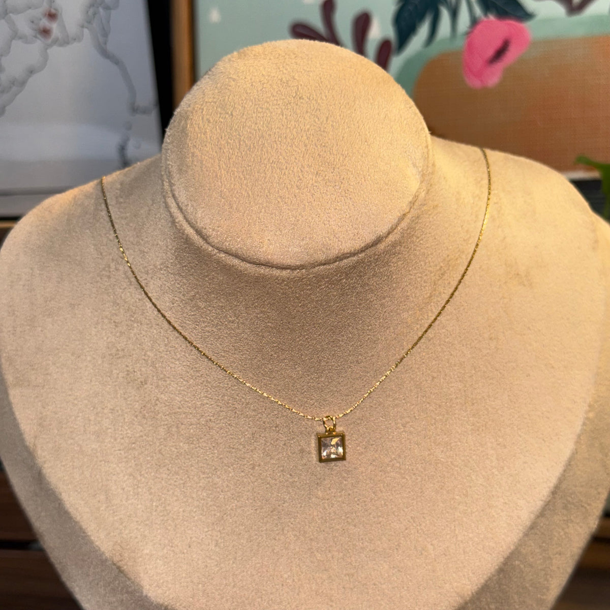 Classic Solitaire Square Necklace