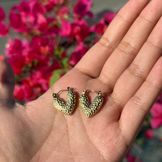 Sculpted Heart Hoops