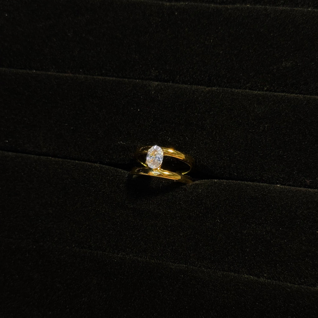 Oval Double Band Solitaire Ring HOUSE OF LAILA