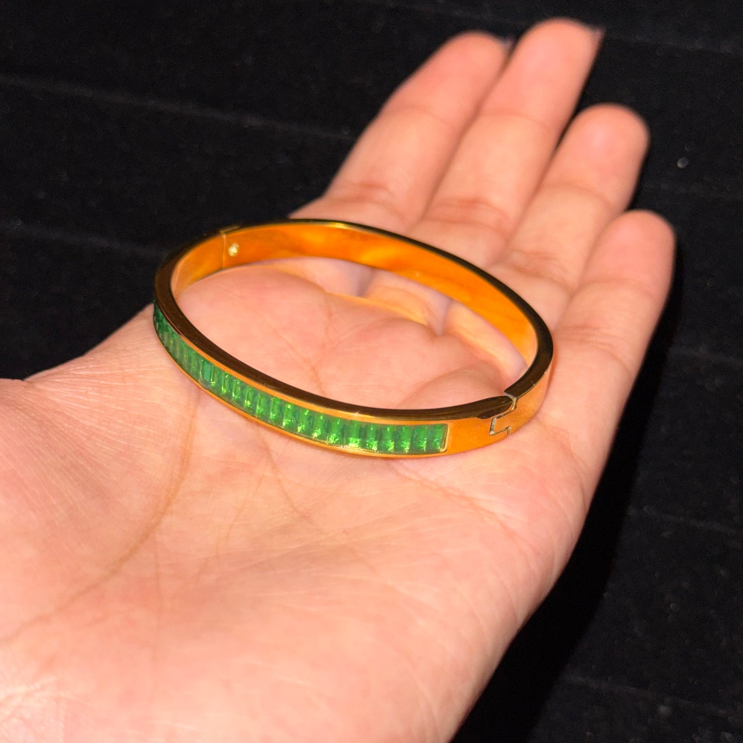 Green Studded Caroline Bangle (Thin Wrist)