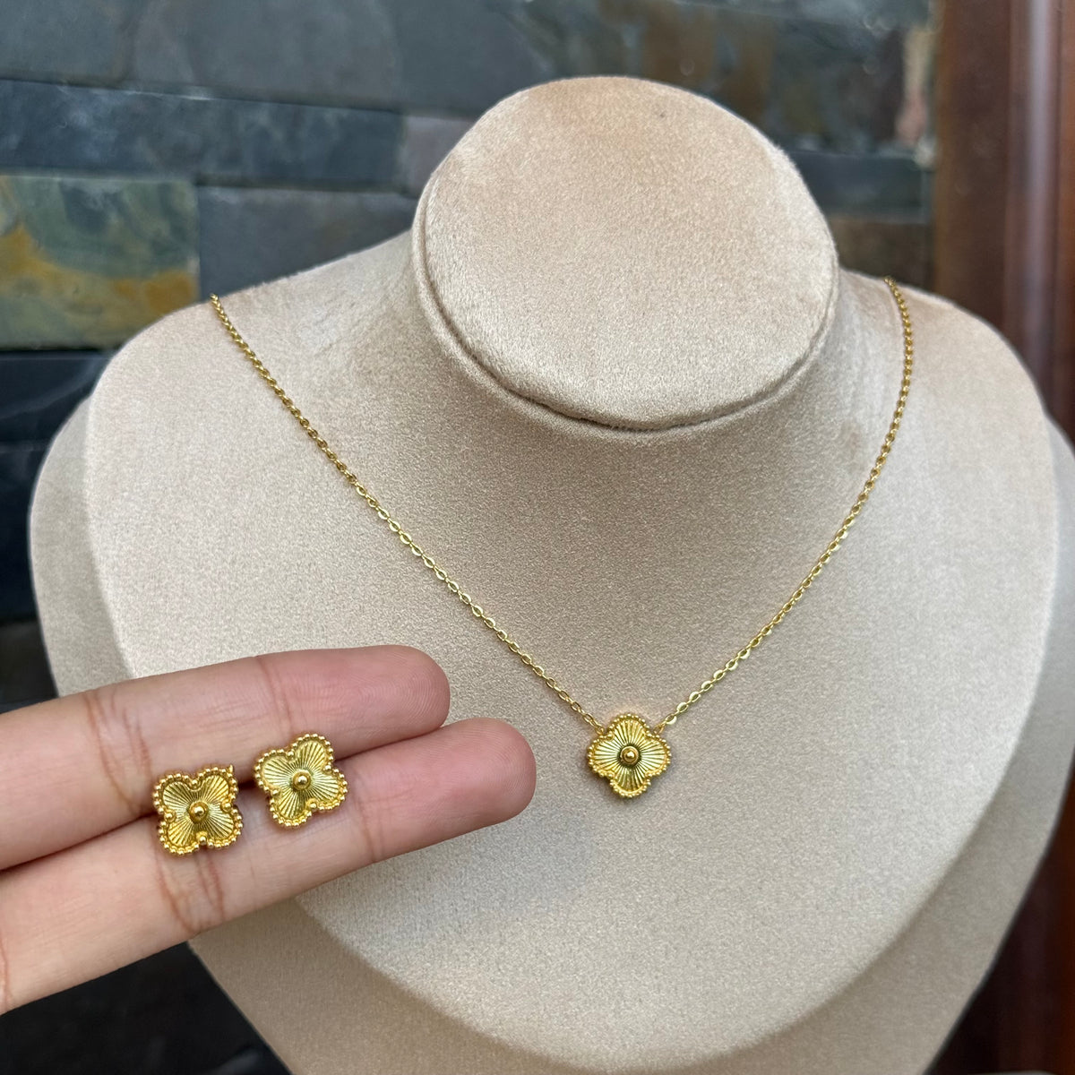 Classic Clover Necklace + Earring Set