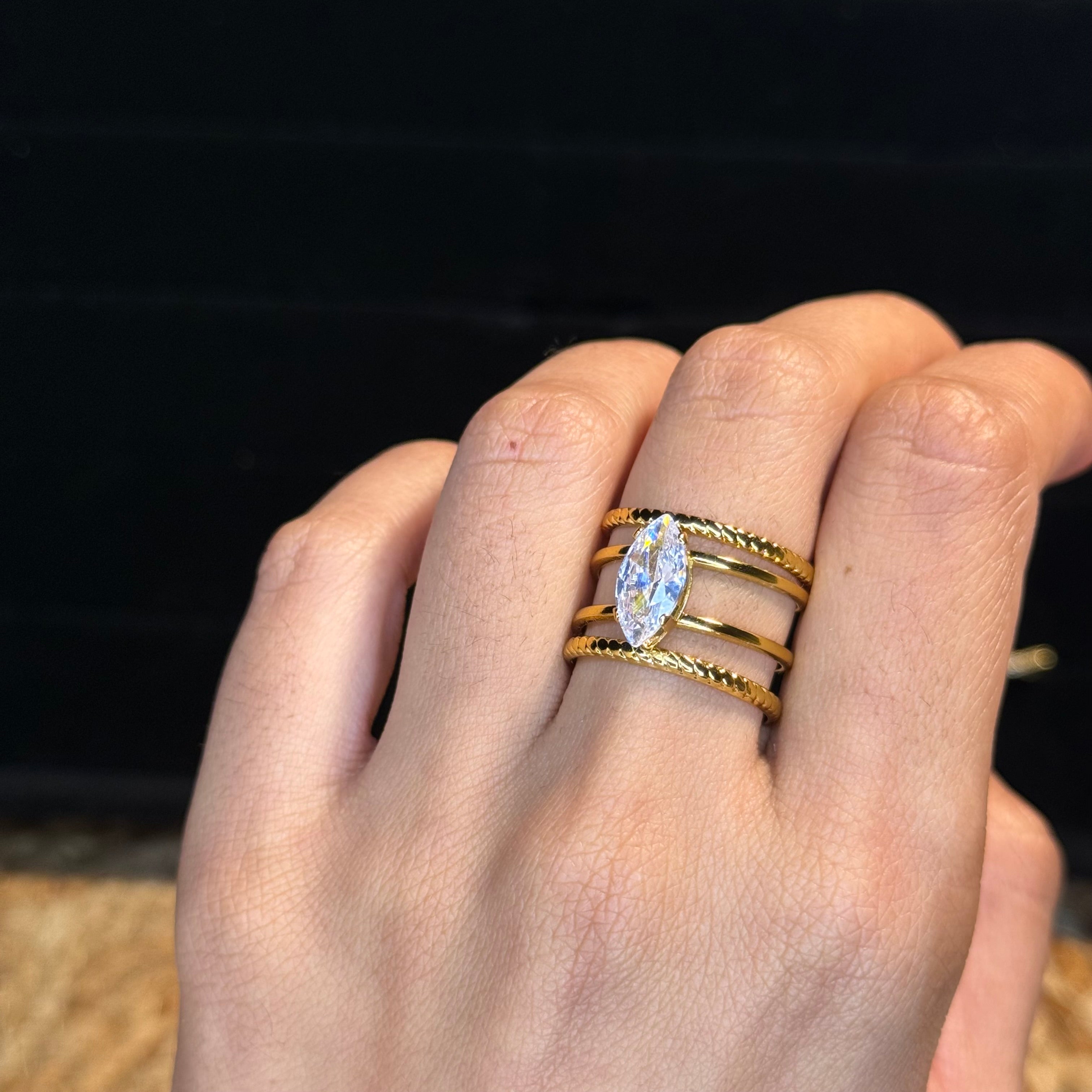 Multi-Band Marquise Solitaire Ring HOUSE OF LAILA