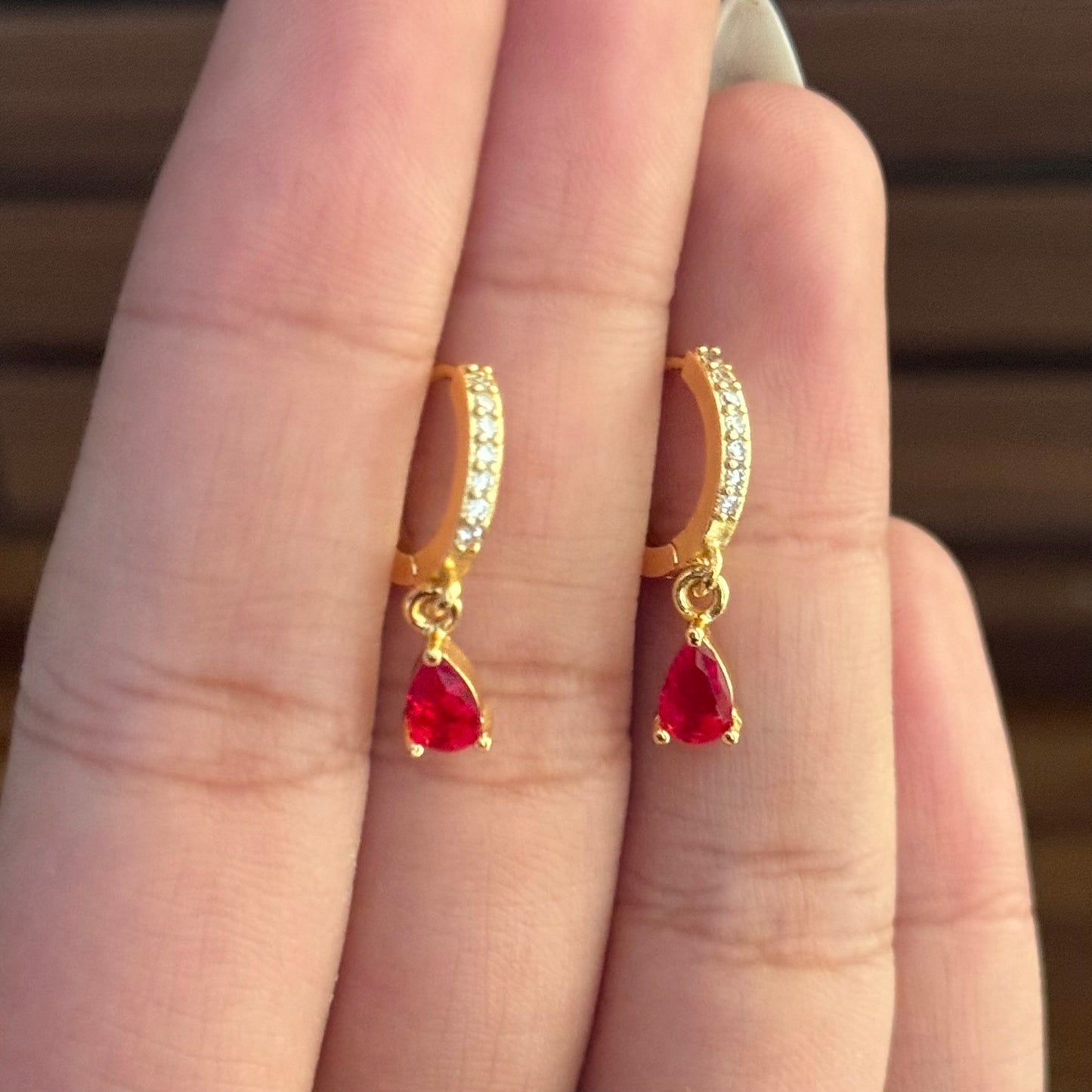 Red Drop Studded Hoops