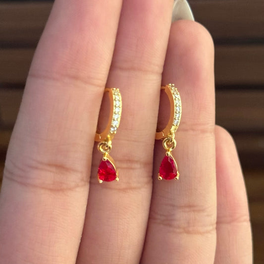 Red Drop Studded Hoops