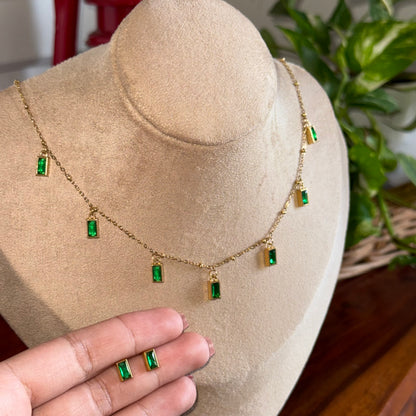 Jade Rectangle Drop Necklace + Earring Set
