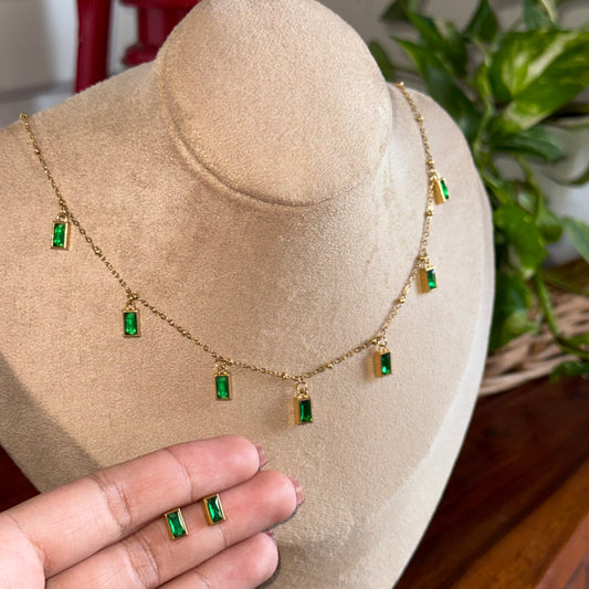 Jade Rectangle Drop Necklace + Earring Set