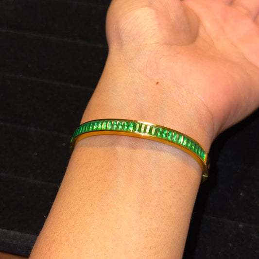 Green Studded Caroline Bangle (Thin Wrist)