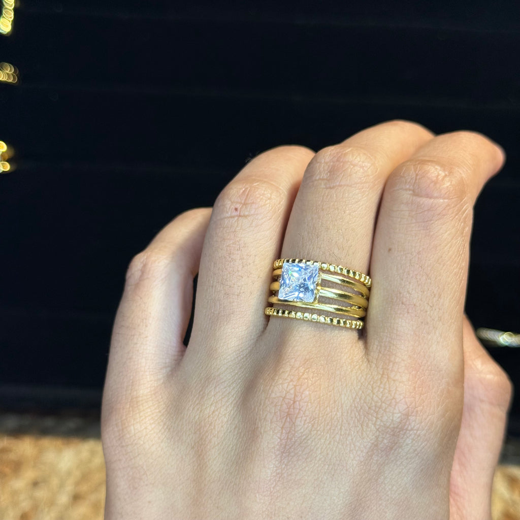 Multi-Band Princess Solitaire Ring HOUSE OF LAILA