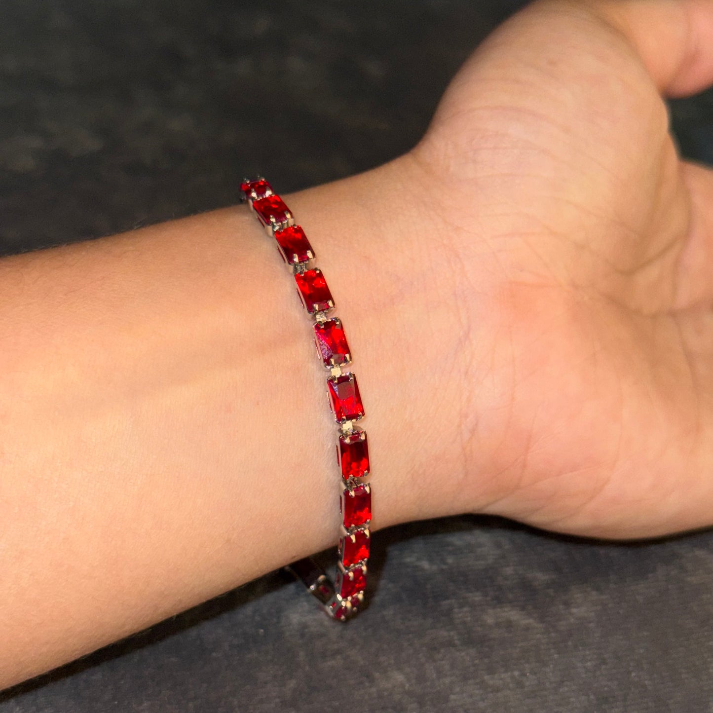 Crimson Horizon Baguette Tennis Bracelet