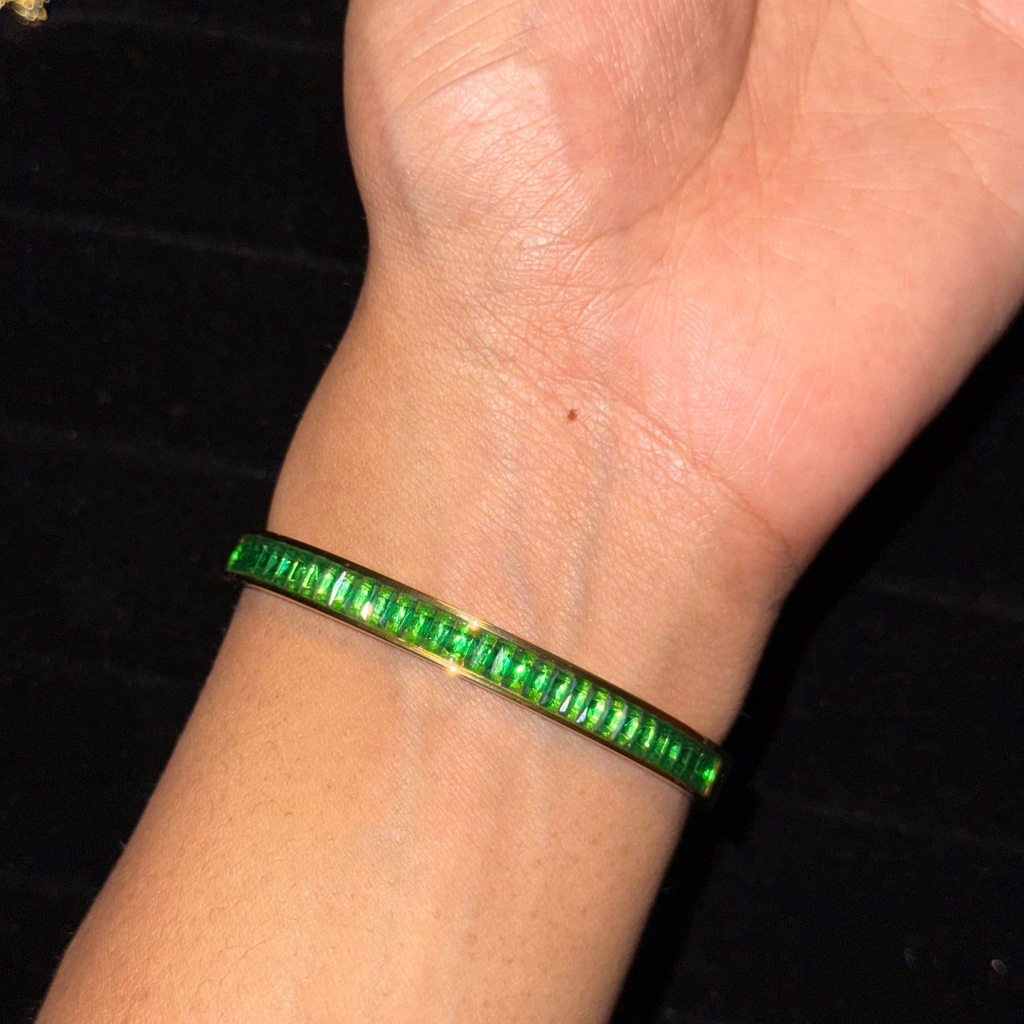 Green Studded Caroline Bangle (Thin Wrist)