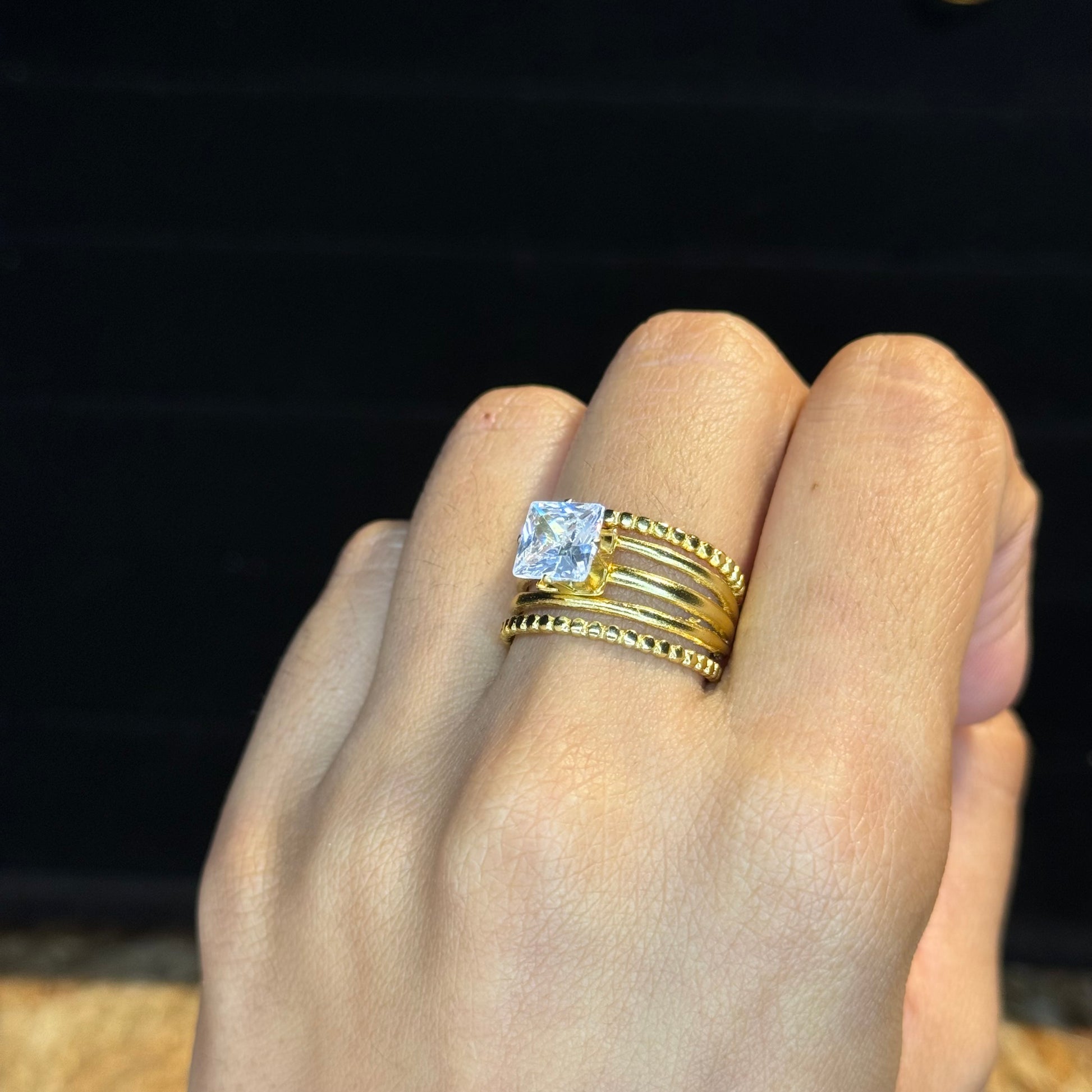 Multi-Band Princess Solitaire Ring HOUSE OF LAILA