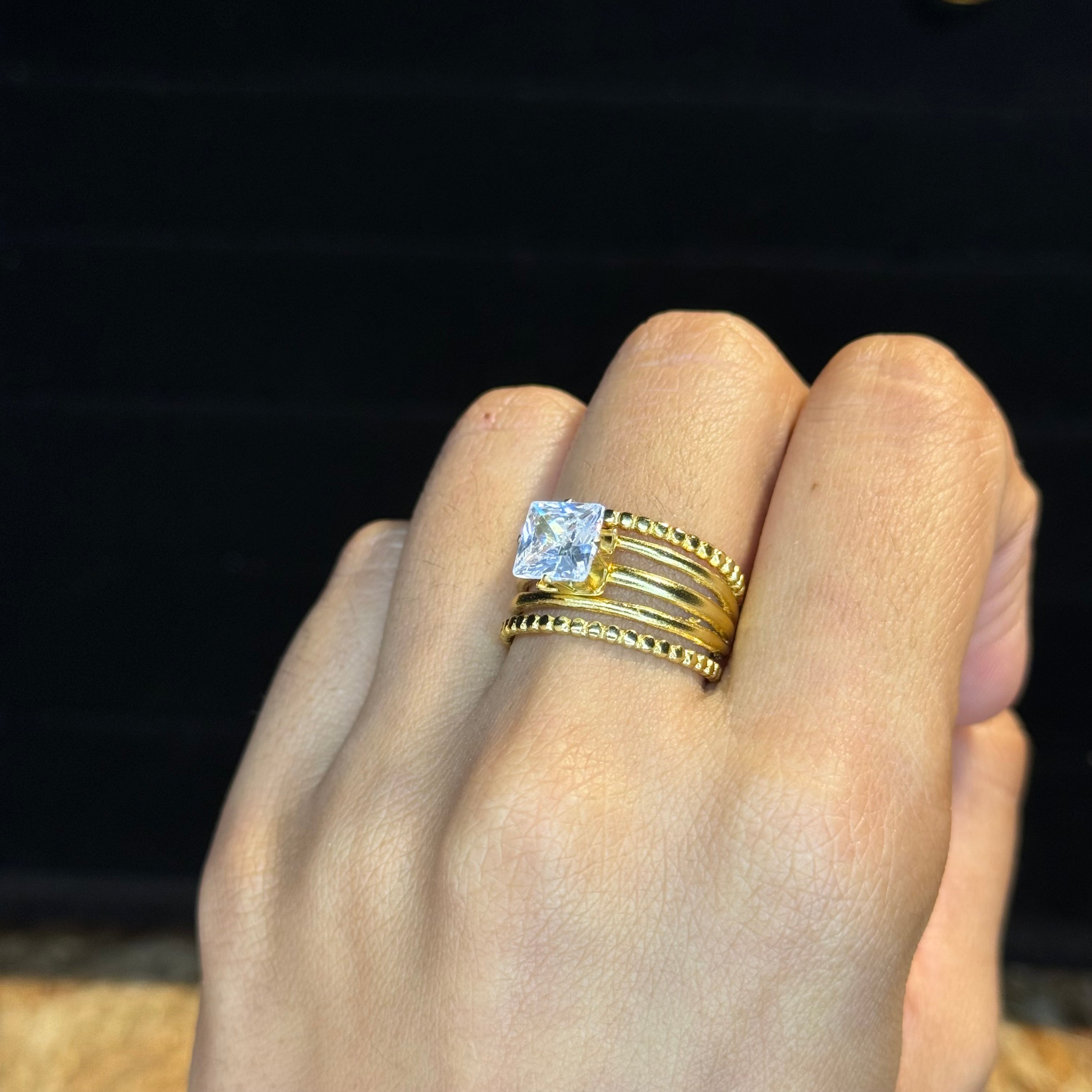 Multi-Band Princess Solitaire Ring HOUSE OF LAILA