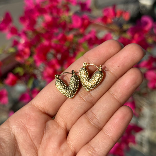 Sculpted Heart Hoops