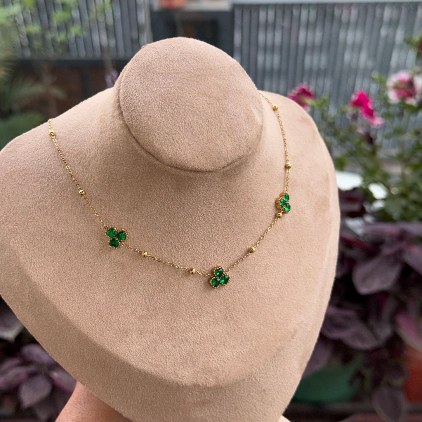 Emerald Clover Necklace + Earring Set