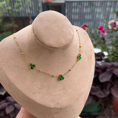Emerald Clover Necklace + Earring Set