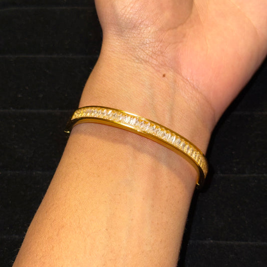 White Studded Caroline Bangle (Thin Wrist)