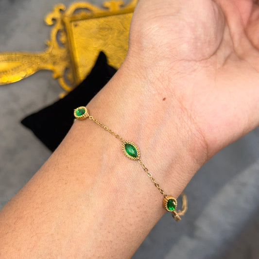 Ana Studded Chain Bracelet (Green)