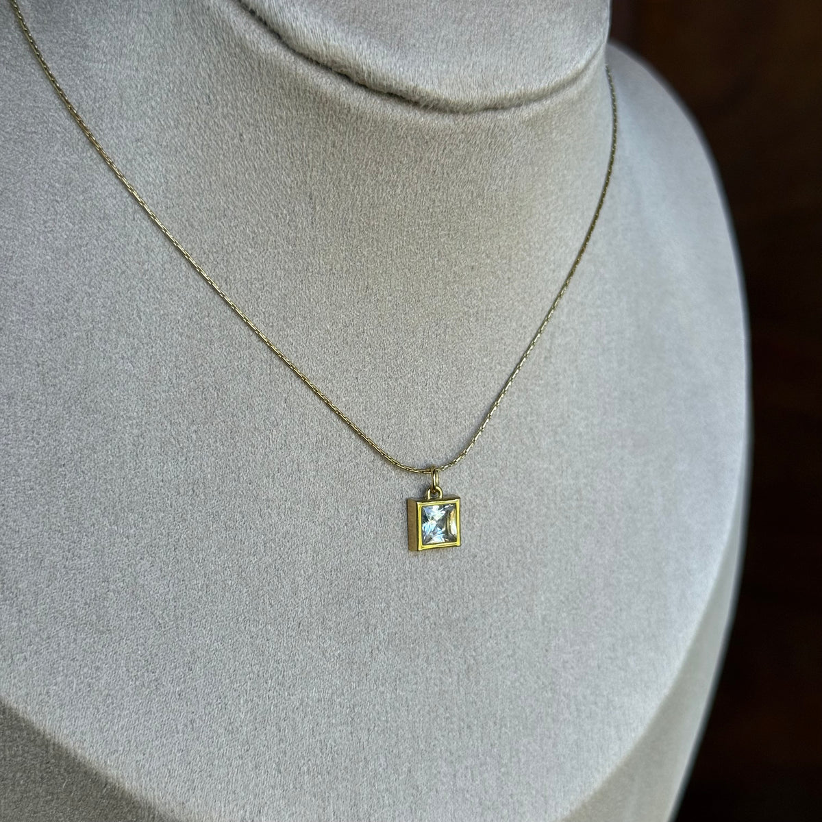 Classic Solitaire Square Necklace
