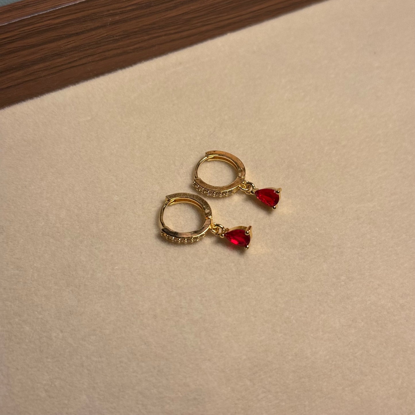 Red Drop Studded Hoops