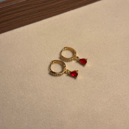 Red Drop Studded Hoops
