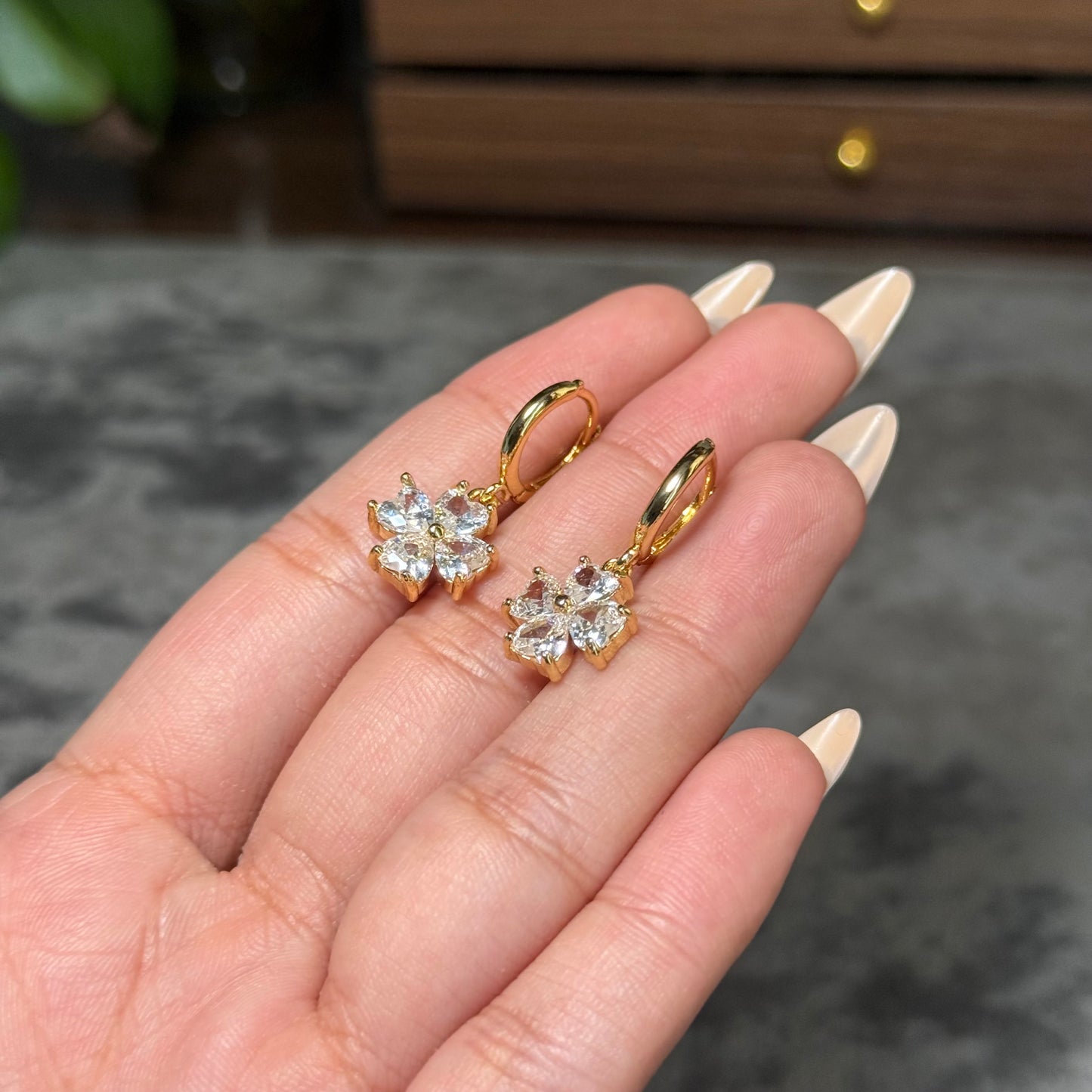 Clover Crystal Dangle Hoops