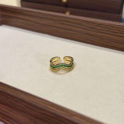 Emerald Ripple Wave Ring