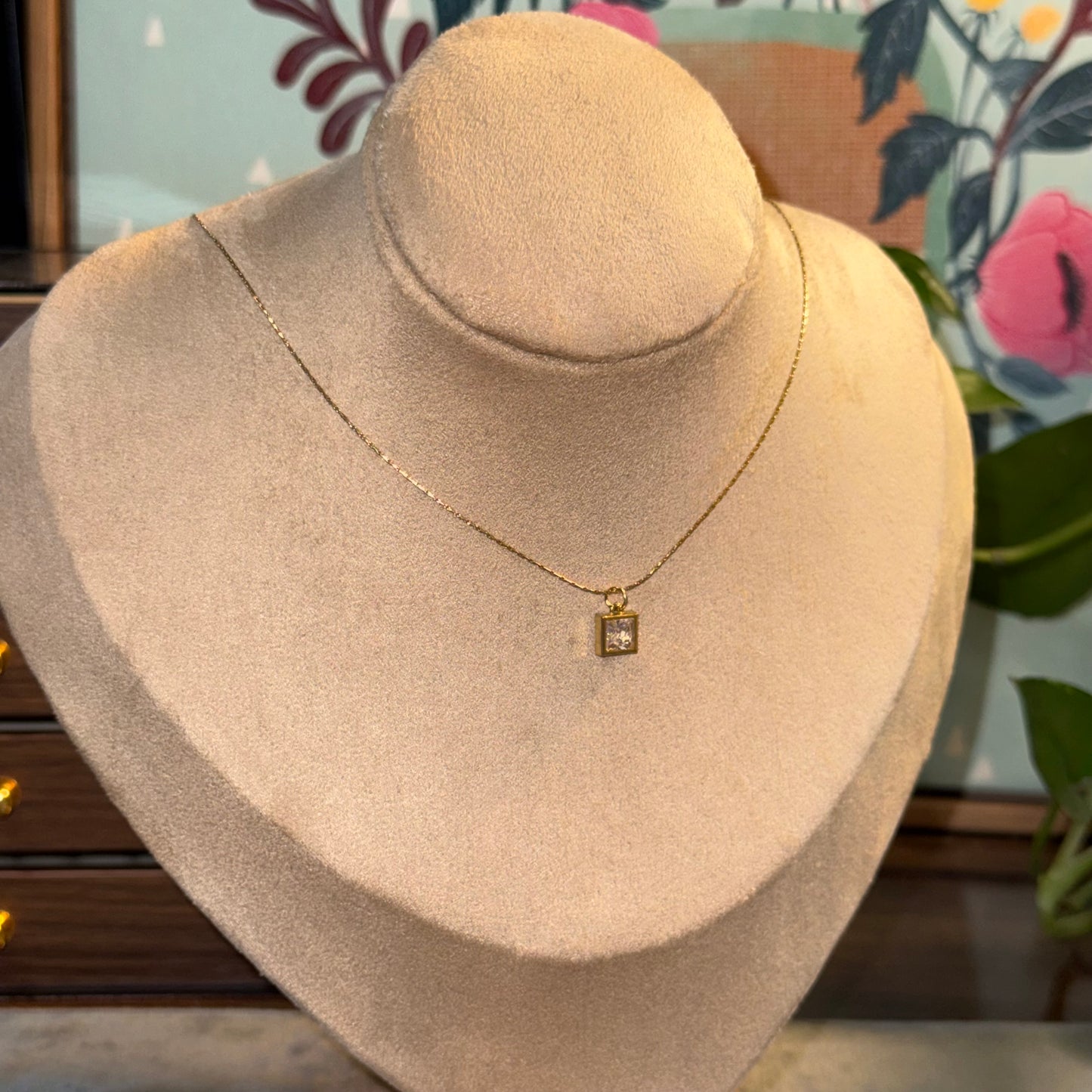 Classic Solitaire Square Necklace