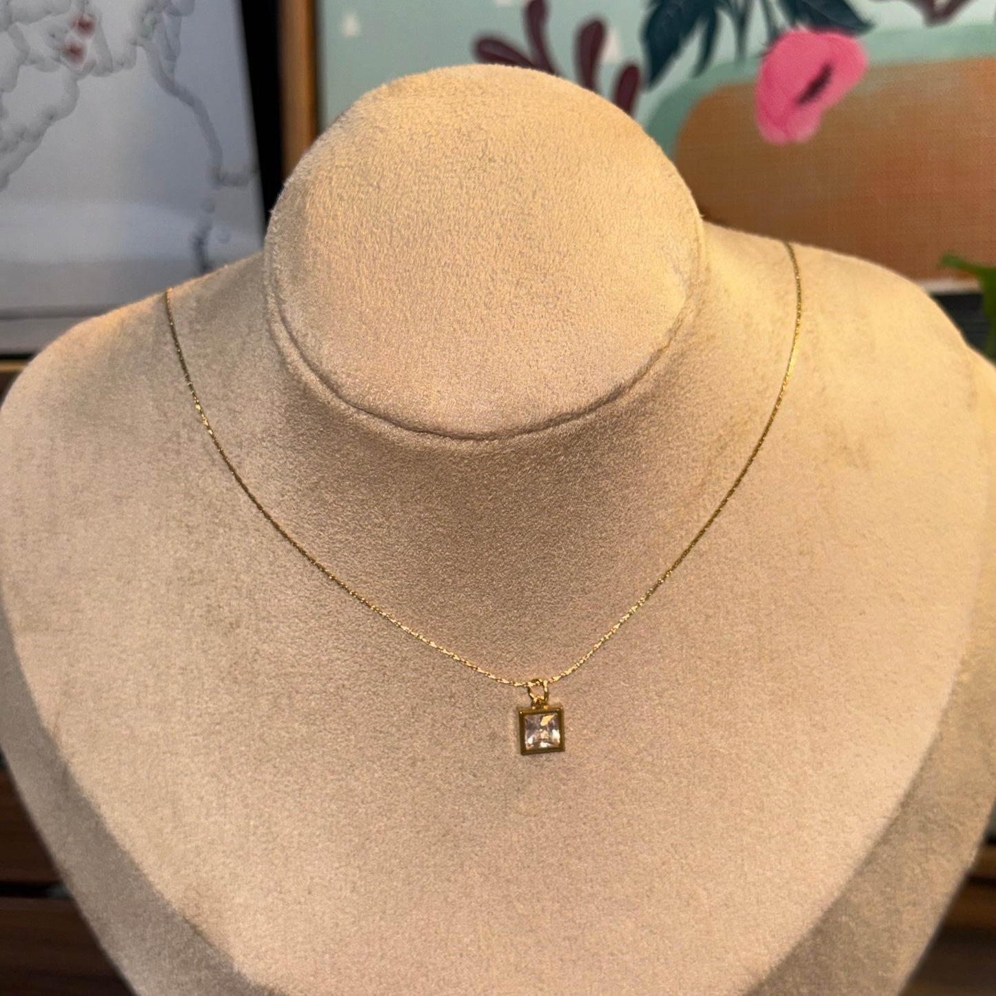 Classic Solitaire Square Necklace