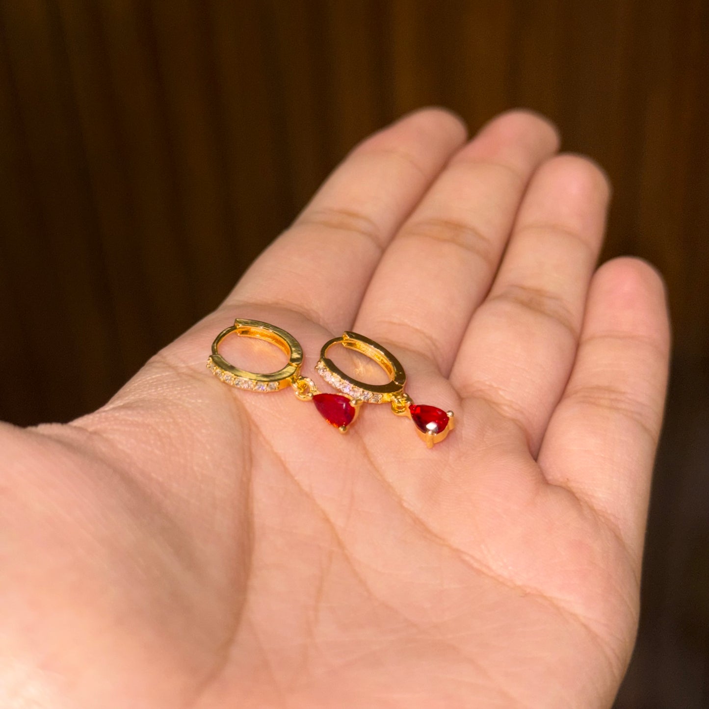 Red Drop Studded Hoops