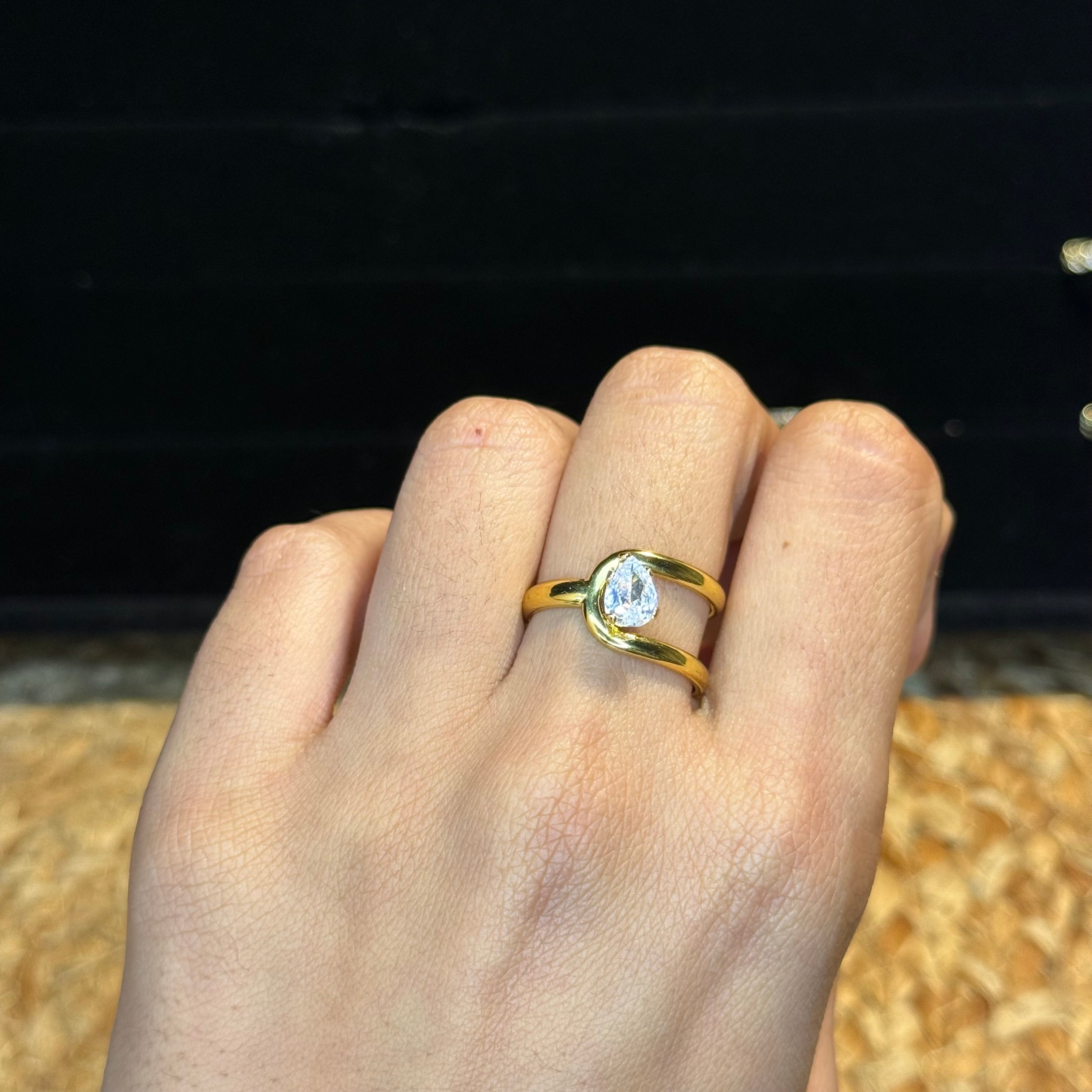 Pear Asymmetrical Band Solitaire Ring HOUSE OF LAILA