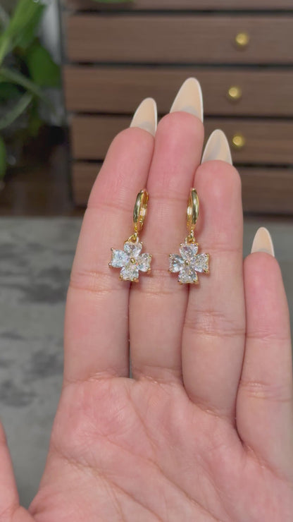 Clover Crystal Dangle Hoops